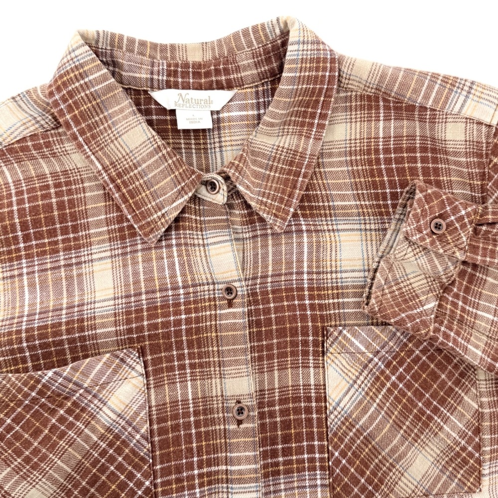 Natural Reflections Flannel Shirt Womens Large Rust Brown Excellent Plaid Cotton